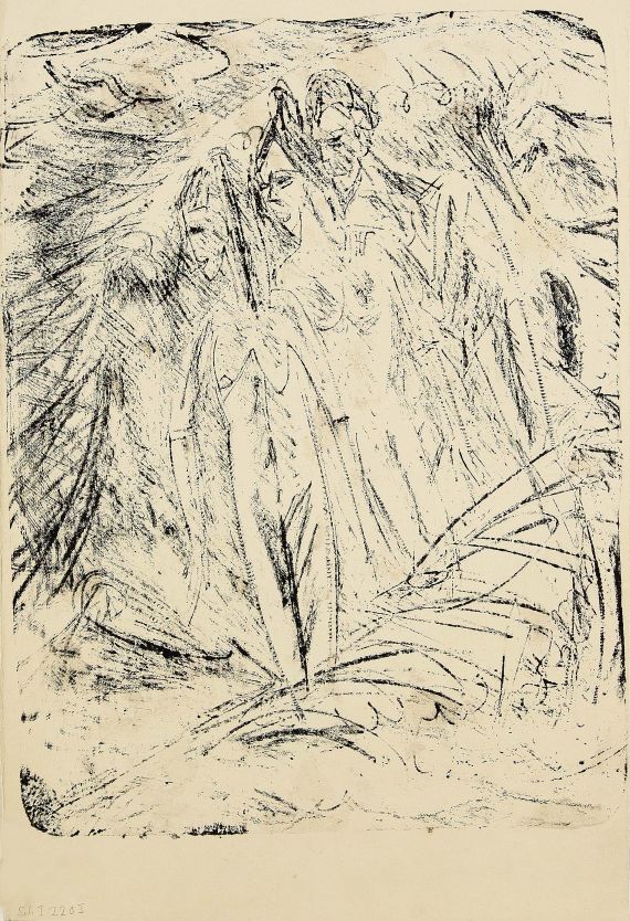 Ernst Ludwig Kirchner - Drei Badende in Wellen mit Möwe