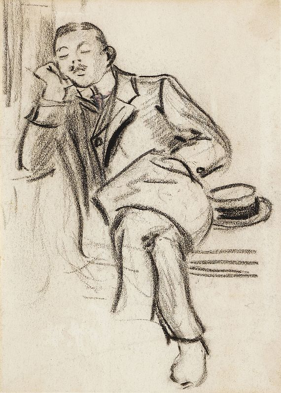 Heinrich Zille - Schlafender Mann mit aufgestütztem Kopf
