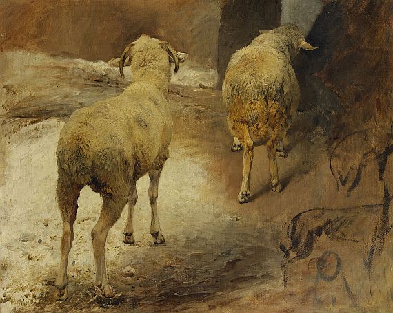 Heinrich von Zügel - Zwei Schafe von hinten, Studie