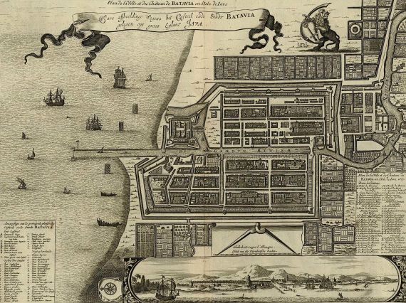 Pieter van der Aa - Plan de la Ville et du Château de Batavia ... Ware affbeeldinge wegens het Casteel ende Stadt Batavia.