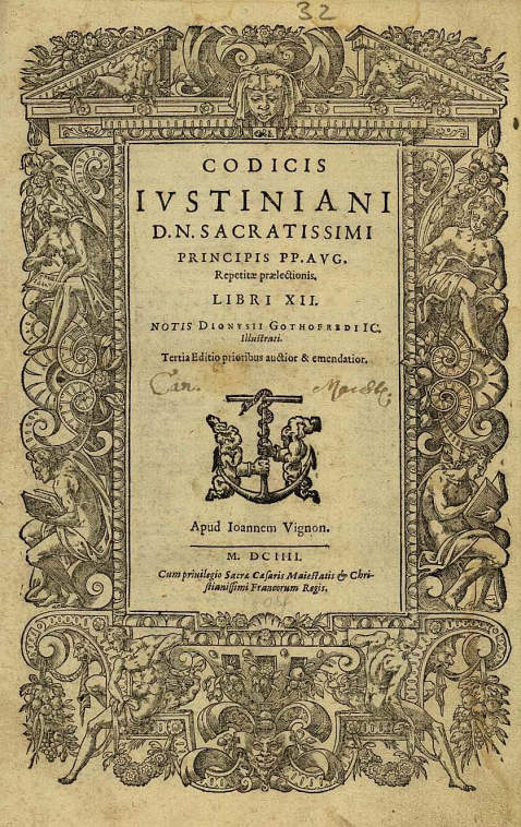 Justinianus - Codicis. 1604.