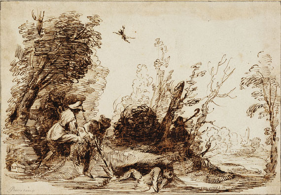 Giovanni Francesco Barbieri gen. Guercino - Nachfolge - Landschaft mit mythologischer Szene