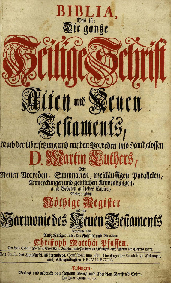   - Biblia, Tübingen 1730