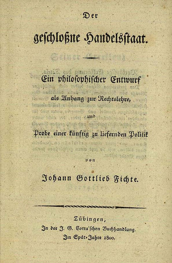 Johann Gottlieb Fichte - Handelsstaat, 1800.