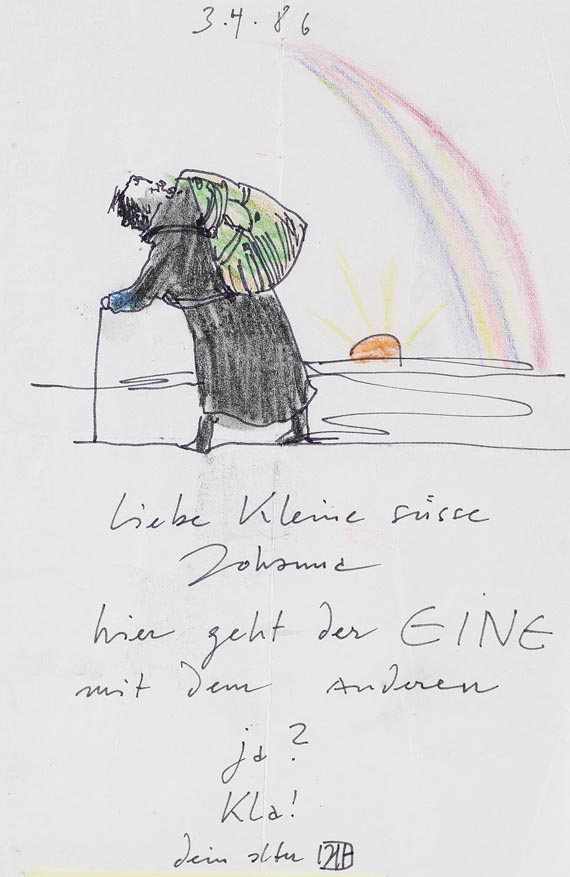 Horst Janssen - 2 Blätter: Brief an Johanna. Postkarte an Kerstin