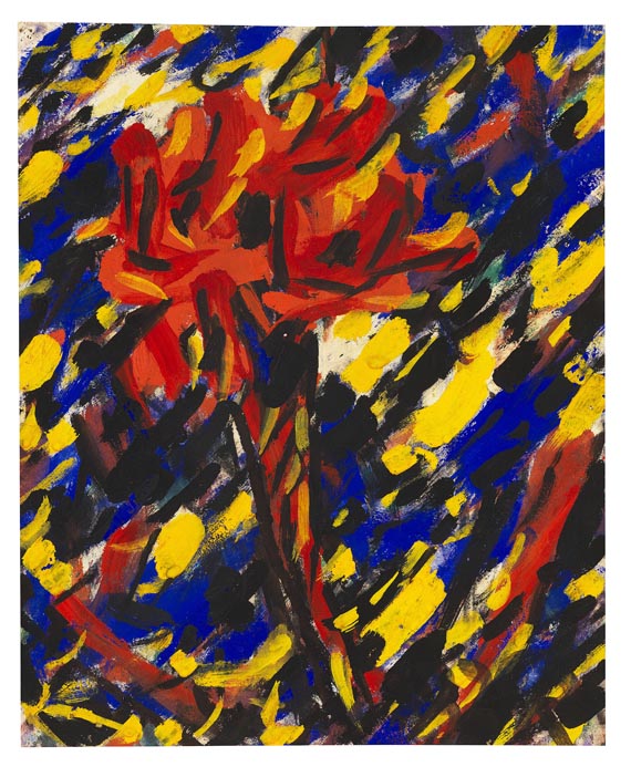 Christian Rohlfs - Rote Blüten in schlanker Trichtervase