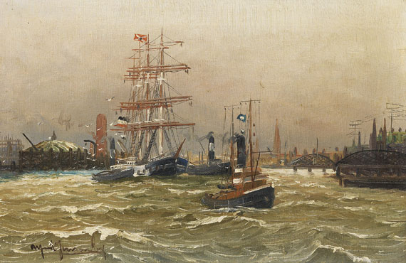 Alfred Serenius Jensen - Segelschiffe und Schlepper im Hamburger Hafen