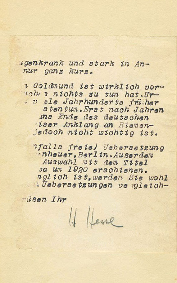 Hermann Hesse - Narziß und Goldmund. Mit masch. Brief m. U. 1930. - Autre image