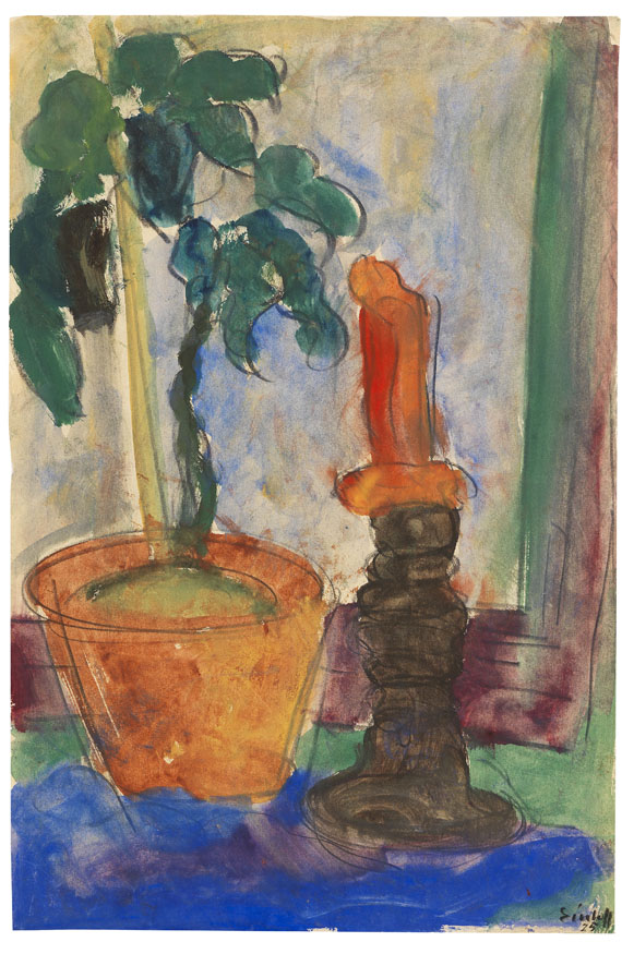 Friedrich G. Einhoff - Stillleben mit Topfpflanze und roter Kerze