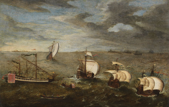 Flämisch - Schiffsflotte vor der Küste