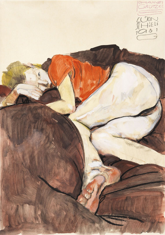 Johannes Grützke - Mädchen auf dem Sofa nach Egon Schiele