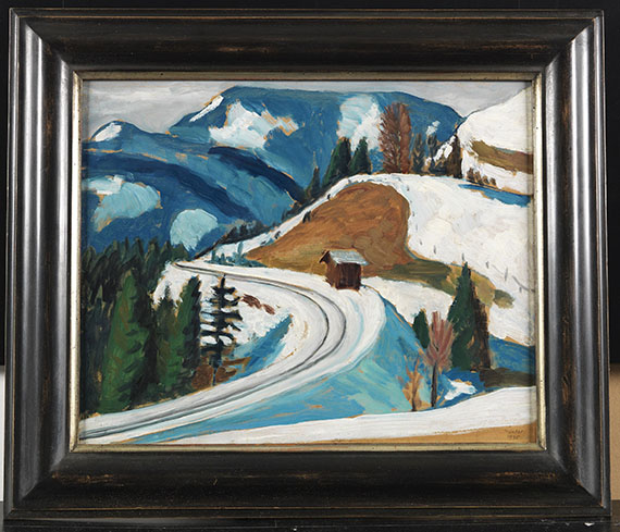 Gabriele Münter - Straßendurchstich im Winter (Naturstudie. Station Berggeist Schnee) - Image du cadre