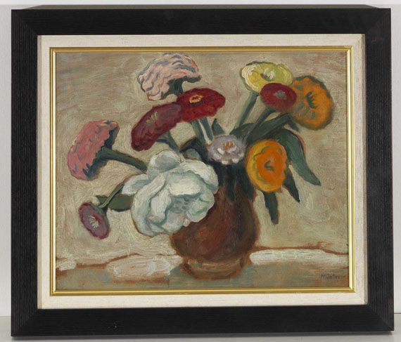 Gabriele Münter - Zinnien und weiße Rose - Image du cadre