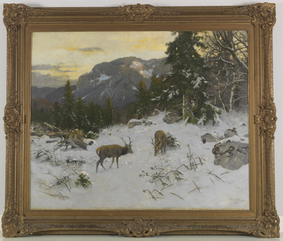 Josef Schmitzberger - Hirsche im winterlichen Gebirge - Image du cadre