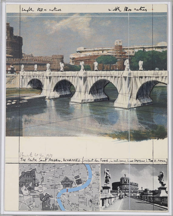  Christo - The Ponte Sant Angelo, wrapped/ Project for Rome - Image du cadre