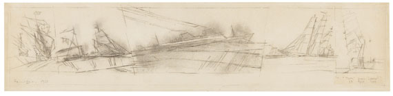 Lyonel Feininger - Dampfer und Segelboote (Zeichnung für ein Wandgemälde für das Marine Transportation Building auf dem Gelände der Weltausstellung New York 1939/40)