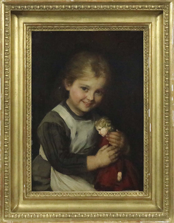 Franz von Defregger - Kind mit Puppe - Image du cadre