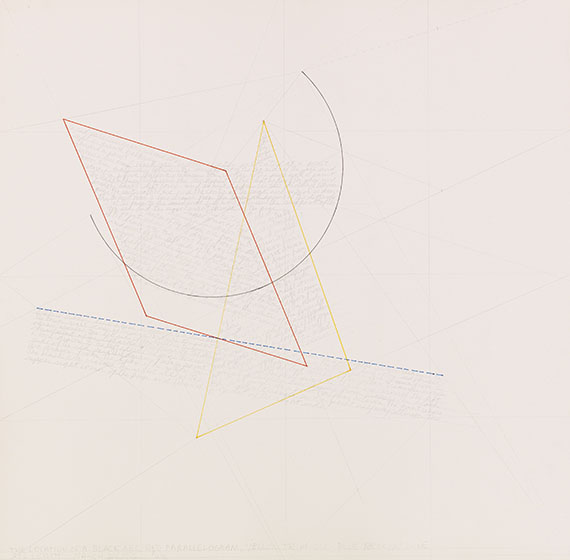 LeWitt - The location of a black arc, red parallelogram....