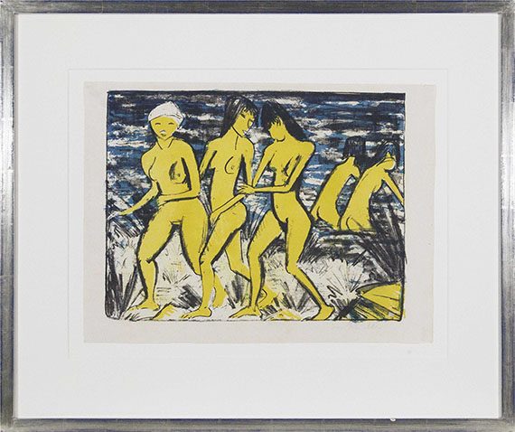 Otto Mueller - Fünf gelbe Akte am Wasser - Image du cadre