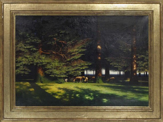 Paul Wilhelm Keller-Reutlingen - Grasende Schafe auf der Waldlichtung - Image du cadre