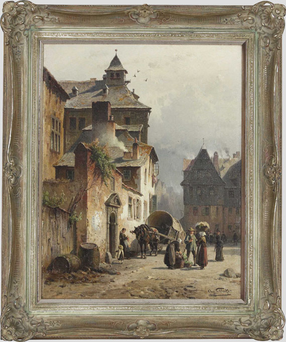 August Eduard Schliecker - Stadtansicht (Lüttich?) - Image du cadre
