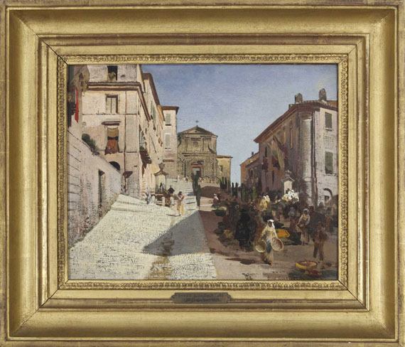 Oswald Achenbach - Ansicht von Genzano mit der Kirche Santa Maria della Cima - Image du cadre