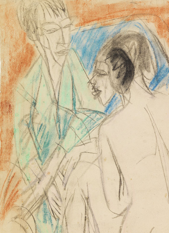 Ernst Ludwig Kirchner - Selbstporträt mit Gerda (Mann und Sitzende im Atelier)
