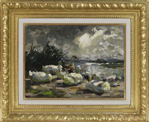 Alexander Koester - Enten am Ufer (schöne Wolkenstimmung) - Image du cadre