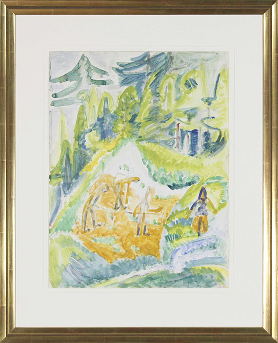 Ernst Ludwig Kirchner - Davoser Landschaft mit Bergbauern - Image du cadre