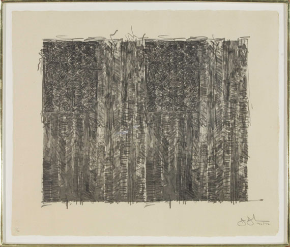 Jasper Johns - Two Flags (Gray) - Image du cadre