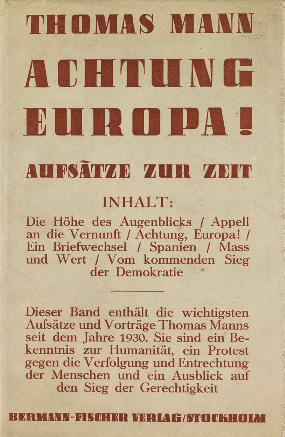 Thomas Mann - 3 sign. Werke: Achtung Europa, Joseph the Provider, Entstehung Faustus