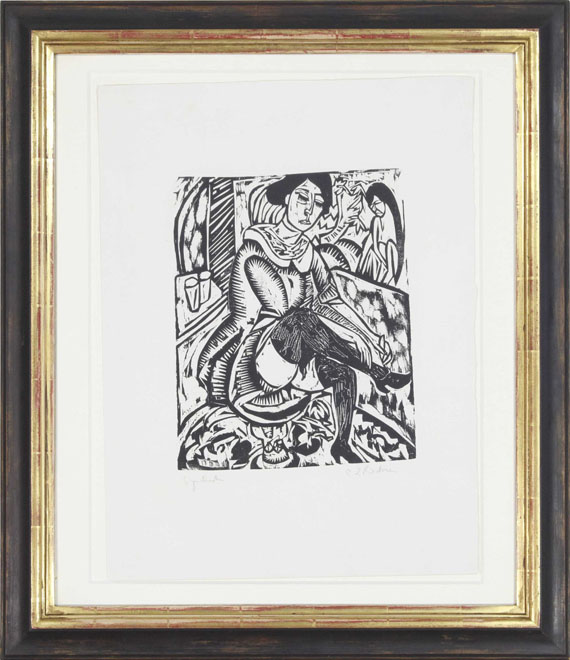 Ernst Ludwig Kirchner - Frau Schuh zuknöpfend - Image du cadre