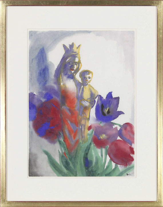 Emil Nolde - Madonnenfigur mit Kind und Tulpen - Image du cadre