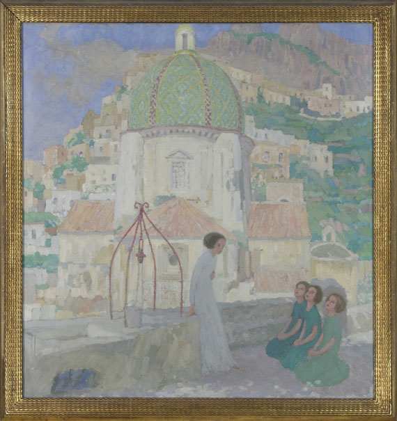 Carl Plückebaum - Mädchen am Brunnen vor Santa Maria Assunta, Positano - Image du cadre