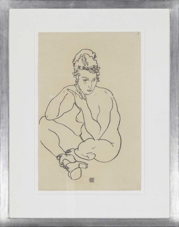 Egon Schiele - Sitzender weiblicher Akt, die Arme auf die Knie gestützt, die Beine verschränkt - Image du cadre