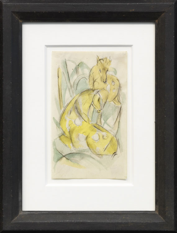 Franz Marc - Zwei gelbe Tiere (Zwei gelbe Rehe) - Image du cadre