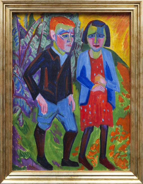 Hermann Scherer - Paar in der Landschaft (recto), Porträt eines Mannes mit einer Pfeife (verso) - Image du cadre