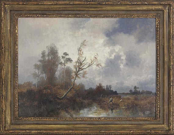 Josef Wenglein - Herbstliche Landschaft mit Jägern im Dachauer Moos - Image du cadre