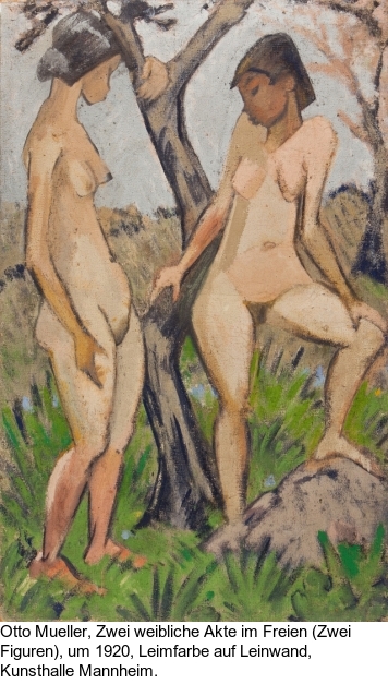 Otto Mueller - Zwei Mädchenakte (Zwei stehende Mädchenakte unter Bäumen / Zwei Mädchen neben Baumstämmen stehend) - Autre image