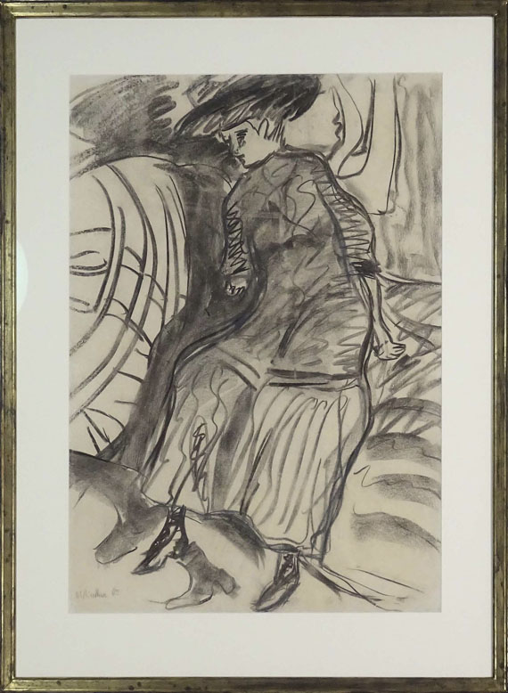 Ernst Ludwig Kirchner - Auf dem Bett sitzendes Mädchen - Image du cadre