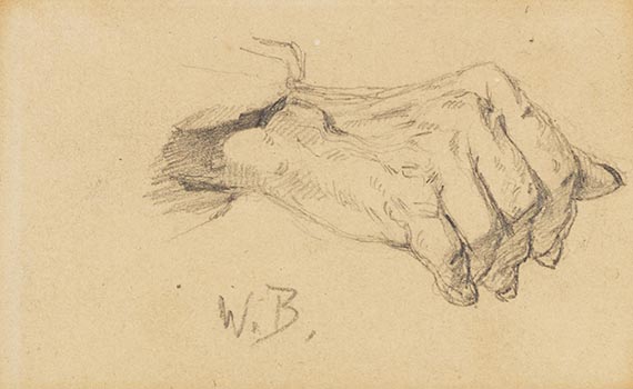 Wilhelm Busch - 4 Bll.: Handstudie (Bl. 1). Hand- und Gewandstudie (Bl. 2). Rückenmuskelstudien (Bl. 3). Arm- und Gewandstudie (Bl. 4)