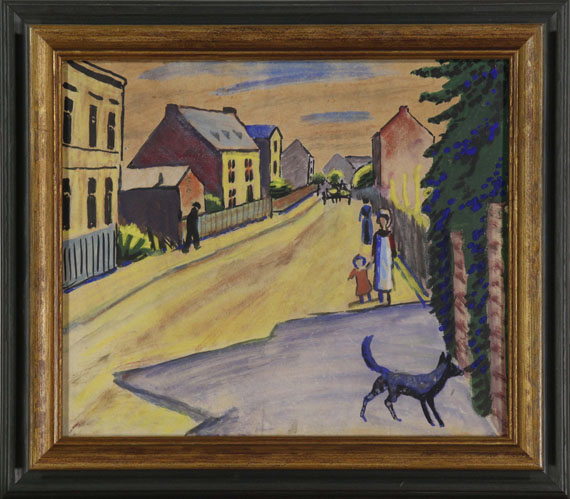 August Macke - Sonnige Straße mit Hund - Image du cadre