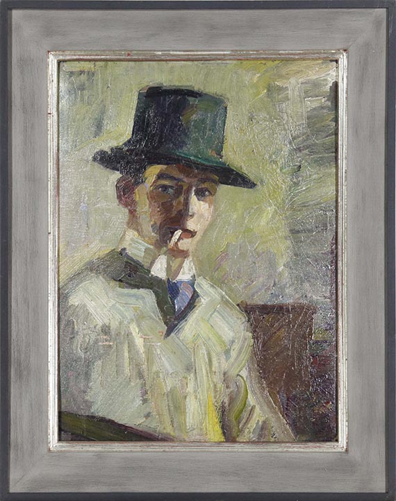 Hermann Stenner - Selbstbildnis mit hohem Hut und Zigarette - Image du cadre