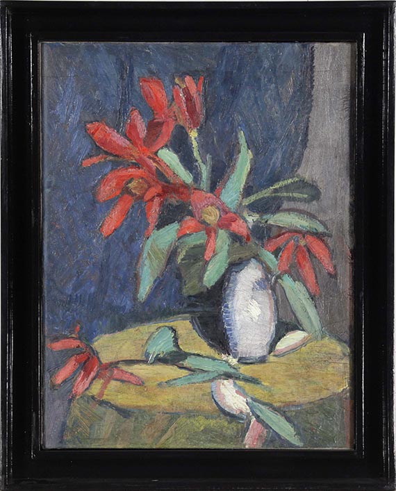 Hermann Stenner - Rote Blumen in weißem Krug - Image du cadre