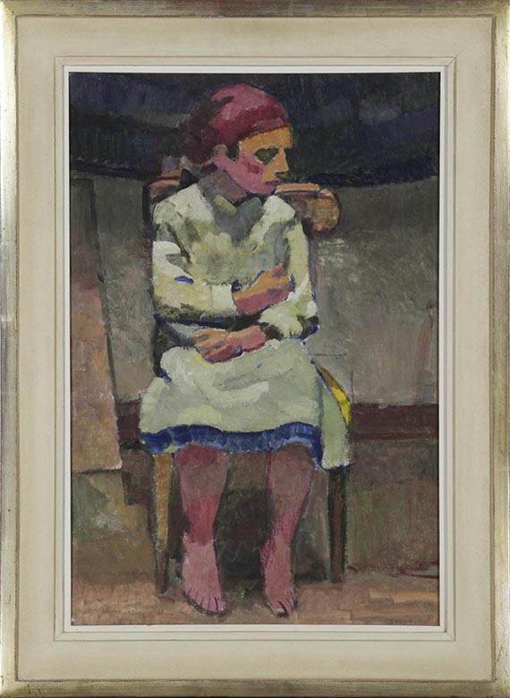Alfred Heinrich Pellegrini - Mädchen mit rotem Kopftuch auf Stuhl - Image du cadre