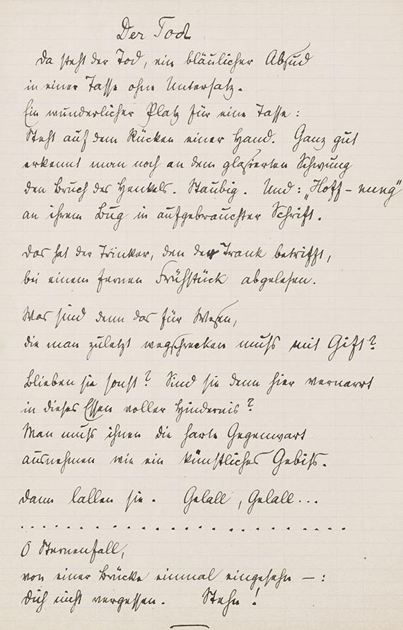 Rainer Maria Rilke - Eigenhändiges Gedicht "Der Tod"