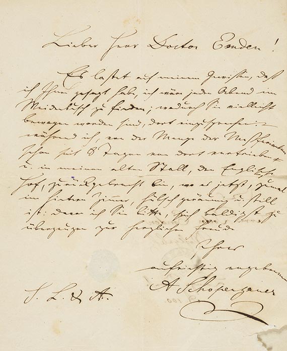 Arthur Schopenhauer - Eigenhändiger Brief mit Unterschrift