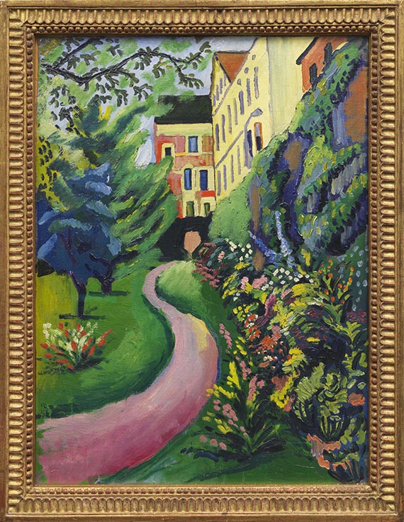 August Macke - Unser Garten mit blühenden Rabatten - Image du cadre