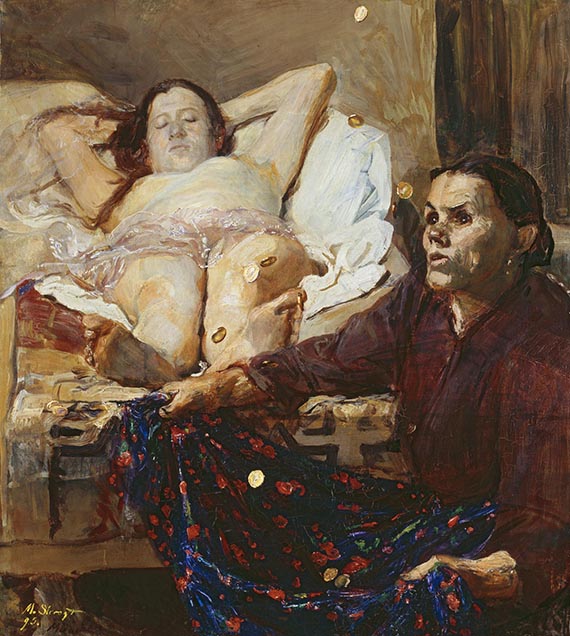Illustration  for: Max Slevogt, Danae, 1895, oil on canvas, St&auml;dtische Galerie im Lenbachhaus und Kunstbau M&uuml;nchen.