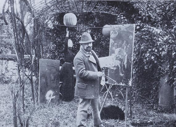 Illustration  for: Max Slevogt working on the triptych at Neukastel, 1899.